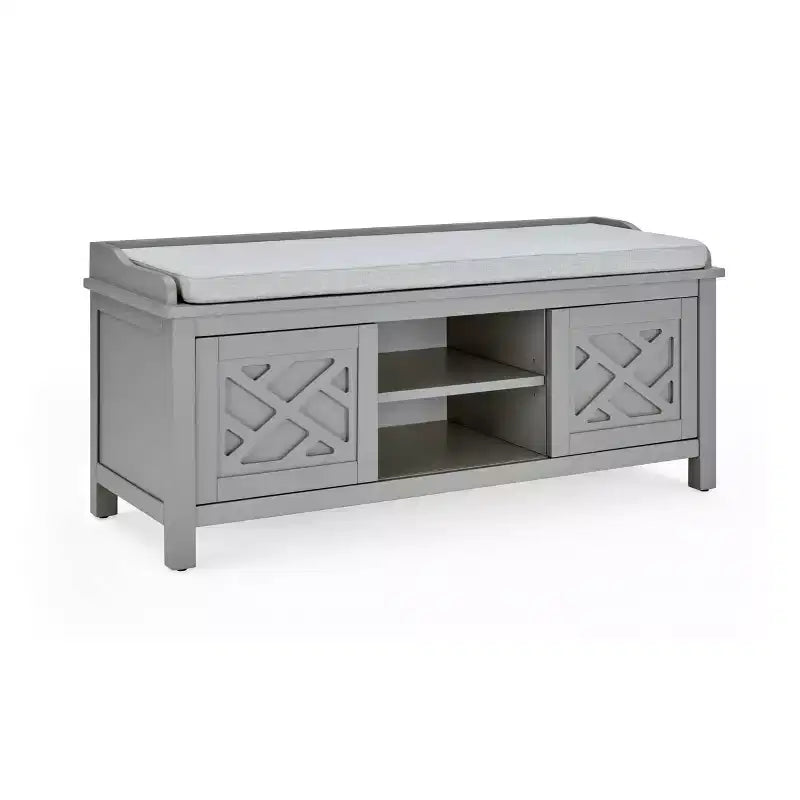 Banc de rangement en bois de 114 cm avec coussin