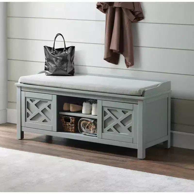 Banc de rangement en bois de 114 cm avec coussin