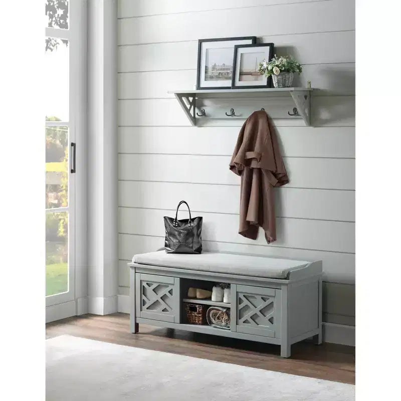 Banc de rangement en bois de 114 cm avec coussin