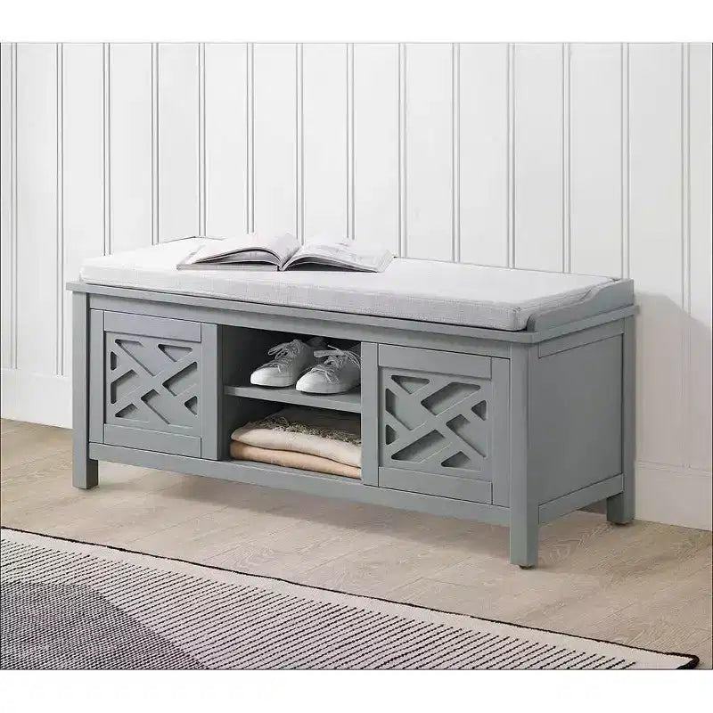 Banc de rangement en bois de 114 cm avec coussin