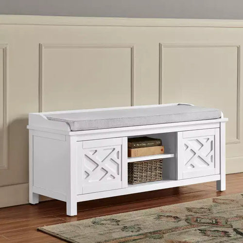 45" Middlebury Wood Storage Bench with Cushion - Alaterre Furniture