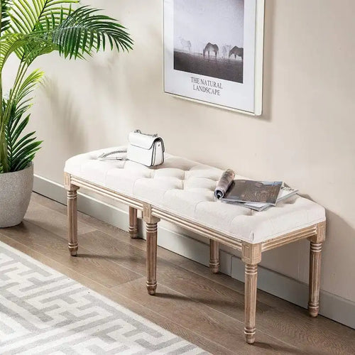 Banc de siège ottoman rectangulaire capitonné extra-long 48 po - Beige