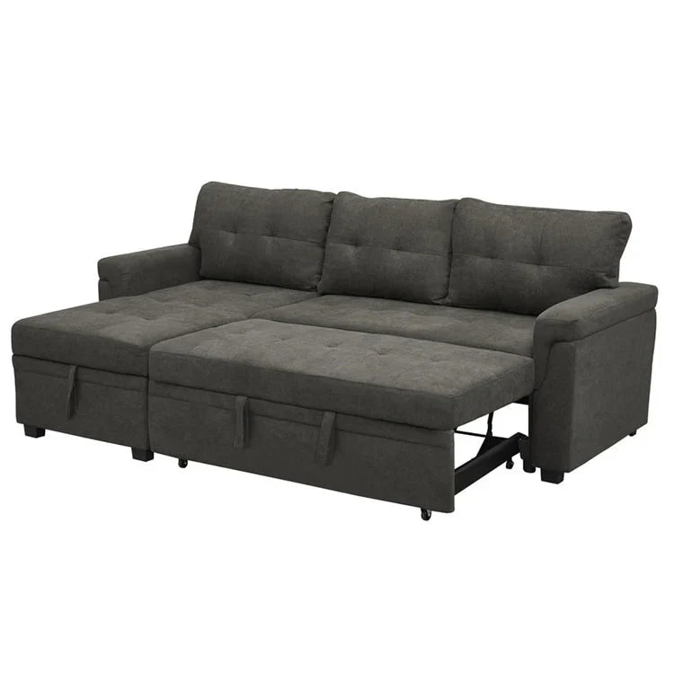 Canapé d'angle réversible convertible avec lit gigogne, méridienne de rangement et pieds durables