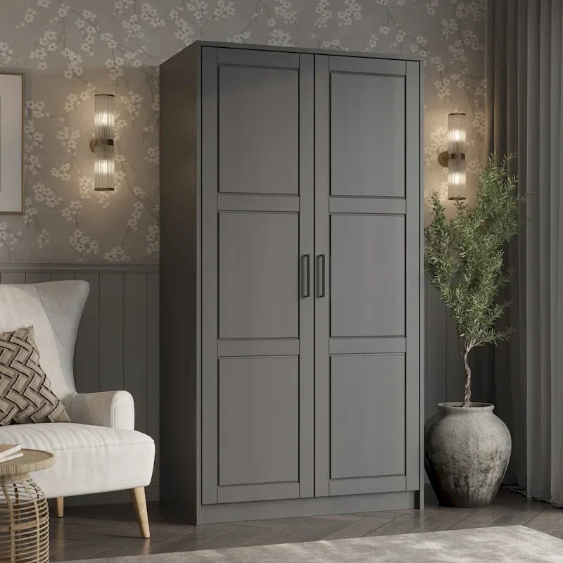 Armoire urbaine à 2 portes 100 % en bois massif avec portes pleines et portes miroir