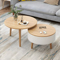 Table basse ronde moderne en bois noir et blanc avec rangement