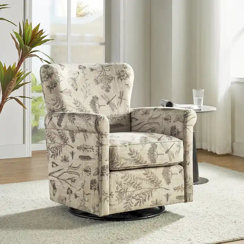 Fauteuil à bascule pivotant Georg en tissu confortable à motif floral avec accoudoirs arrondis par HULALA HOME