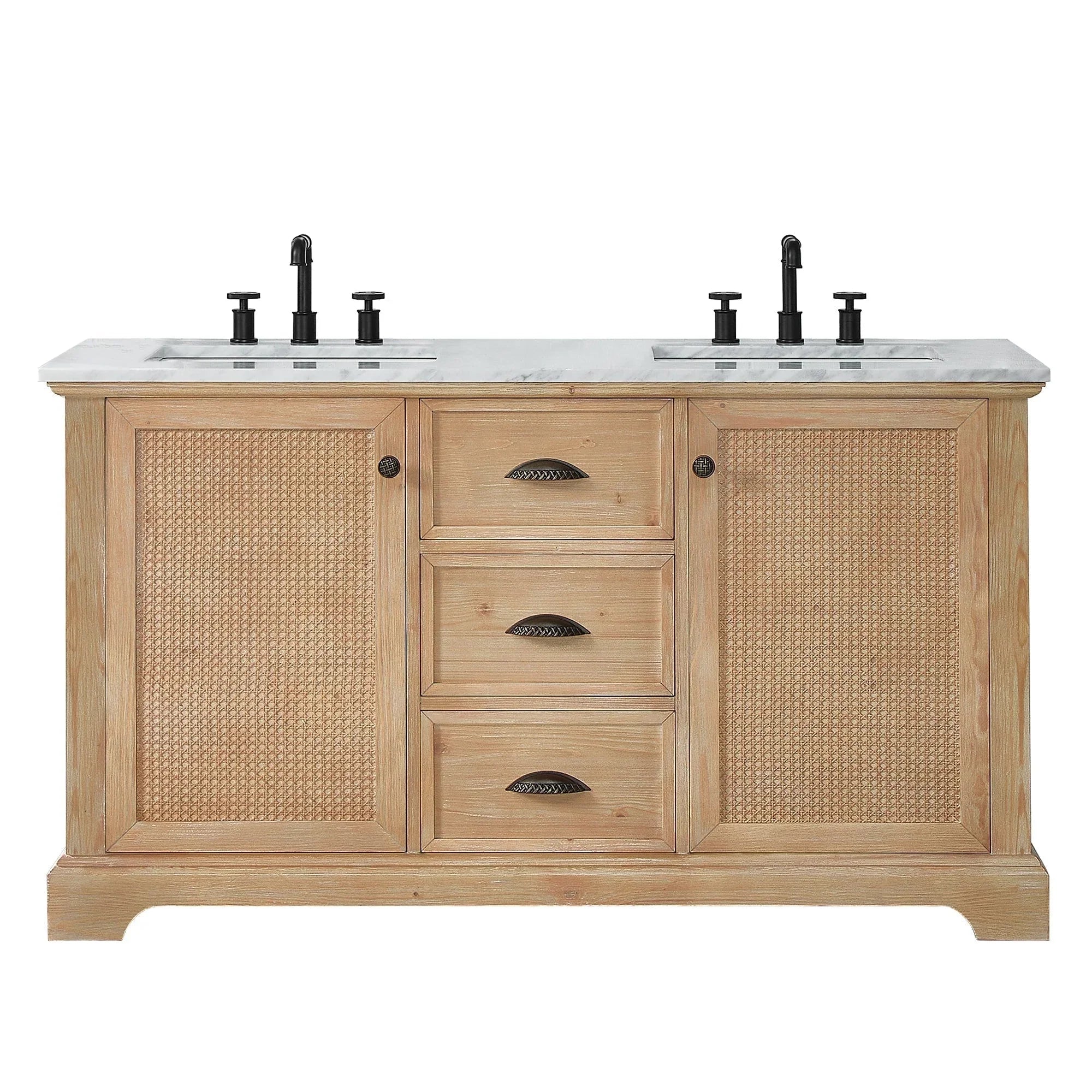 Meuble sous-vasque Hervas avec plateau en marbre naturel, sans miroir