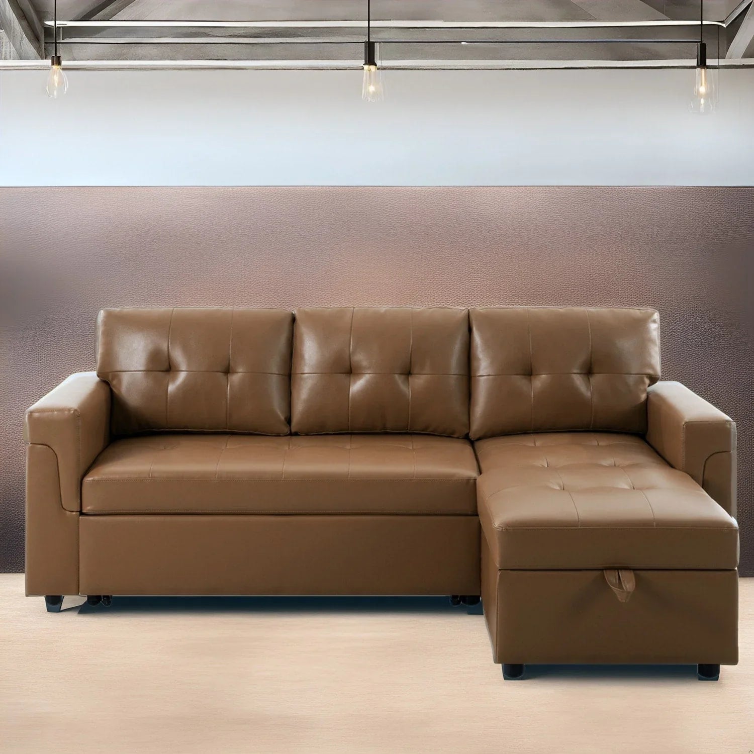 Canapé d'angle réversible convertible avec lit gigogne, méridienne de rangement et pieds durables