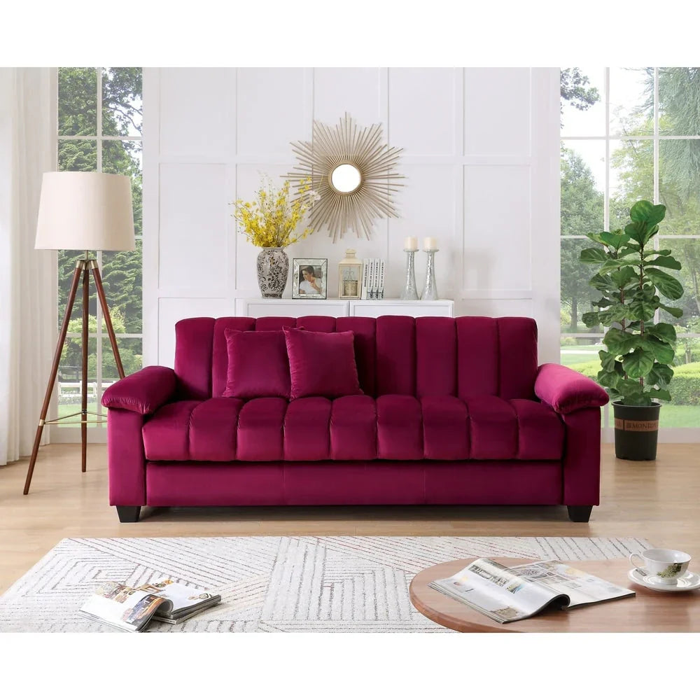 Canapé convertible de salon en tissu matelassé avec dossier cannelé